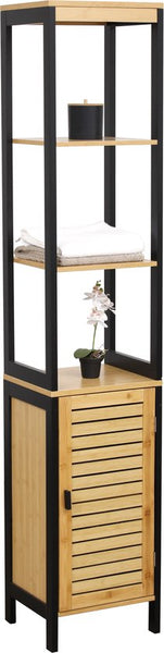 Bamboe Hoge Badkamerkast Kolomkast 30x38x170 cm Bruin/Zwart