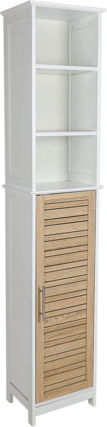 Badkamerkast Stockholm met deur en 6 planken 35x26x173 cm - Wit/Bruin