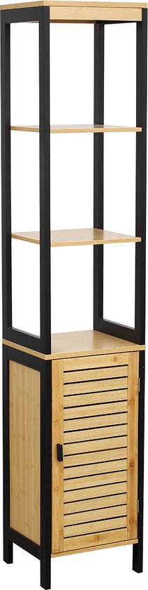 Bamboe Hoge Badkamerkast Kolomkast 30x38x170 cm Bruin/Zwart
