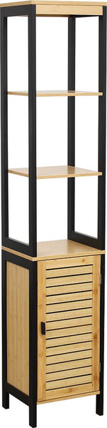 Bamboe Hoge Badkamerkast Kolomkast 30x38x170 cm Bruin/Zwart