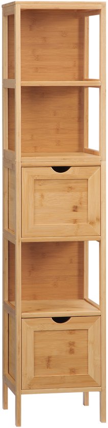 4goodz Bamboe Badkamerkast - Kolomkast 2 lades en plank 140 cm - Bruin