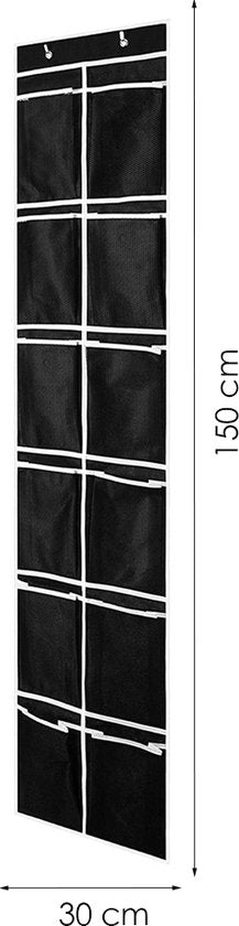 Schoenenkast Hangend - Schoenenzak 12 vakken - Opbergen van Schoenen aan Deur - Schoenenzak Wit-Zwart - Oplossing voor rondslingerende schoenen - Hoogwaardige Schoenenkast
