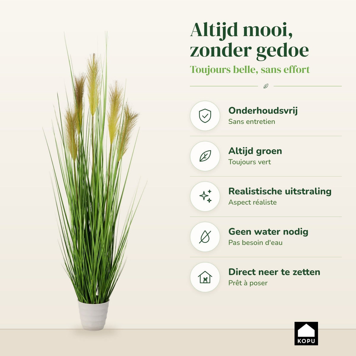 Kopu® Kunstplant Pampusgras 110 cm - 5 pluimen - in witte pot
