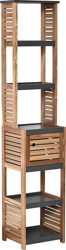 Acaciahout Hoge Badkamerkast 1 deur en 5 legplanken 30x38x170 cm