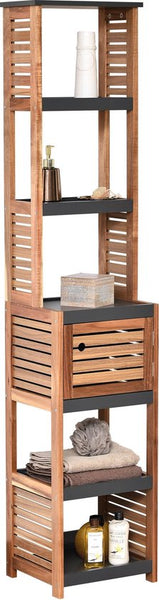 Acaciahout Hoge Badkamerkast 1 deur en 5 legplanken 30x38x170 cm