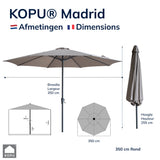 Kopu® Set Madrid 350 cm Grote Parasol Rond met Beschermhoes en Parasolvoet - Taupe