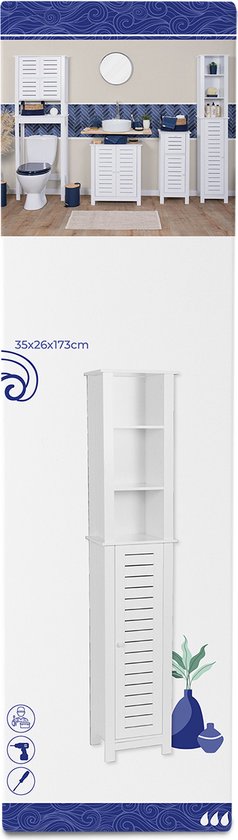Badkamerkast Hoog Santorini met 1 deur en 6 planken - 173 cm - Wit