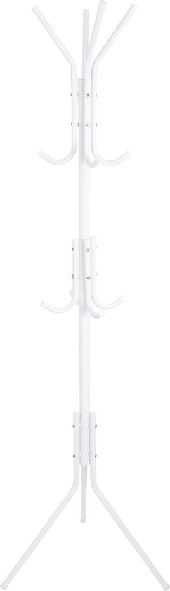 Kapstok Staand – Kledingrek met 12 Haken – Hoogte 172 cm – Staande Kapstok Metaal – Vrijstaande Kapstok – Wit – Voor Hal, Slaapkamer en Kantoor