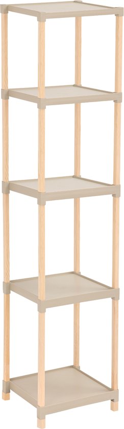 Fixwood Houten Modulaire Opbergrek – Massief Hout & Kunststof – Badkamerrek, Keukenrek of Plantenrek – 127 cm Hoog – Beige-Naturel