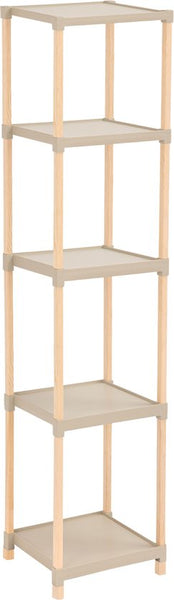 Fixwood Houten Modulaire Opbergrek – Massief Hout & Kunststof – Badkamerrek, Keukenrek of Plantenrek – 127 cm Hoog – Beige-Naturel