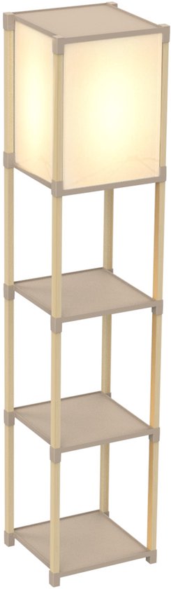 Fixwood Houten Staande Lamp met 3 Planken – Scandinavisch Design – Etagère Vloerlamp – Hout & Linnen – Warm Wit Licht – Voor Woonkamer, Slaapkamer of Kantoor