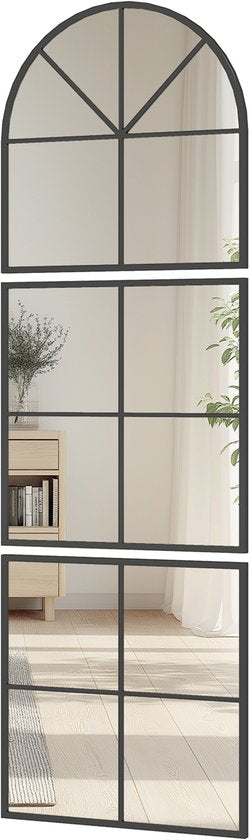 Wandspiegel 3-delig met Metalen Frame - 60 x 180 cm - Zwart