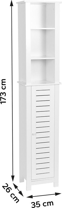 Badkamerkast Hoog Santorini met 1 deur en 6 planken - 173 cm - Wit