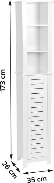 Badkamerkast Hoog Santorini met 1 deur en 6 planken - 173 cm - Wit