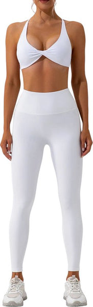 SparkNine Vivavee sport-bh - stijlvolle bra - gedraaide knoop - kruislingsbandjes - XL - wit - V-hals - medium ondersteuning - verwijderbare vulling