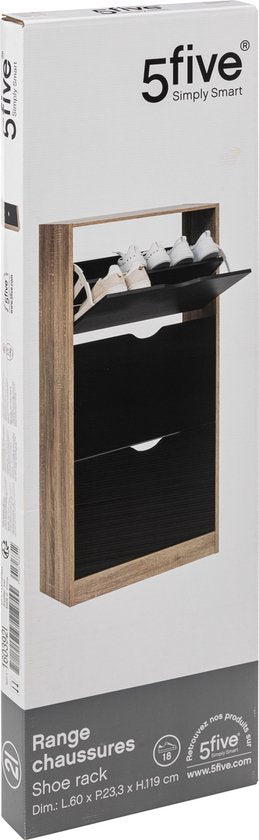 5five Schoenenkast 3 lades 60x24x118 cm voor 18 paar - bruin/zwart