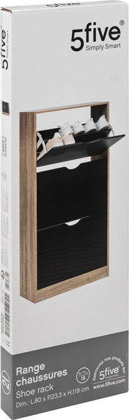 5five Schoenenkast 3 lades 60x24x118 cm voor 18 paar - bruin/zwart