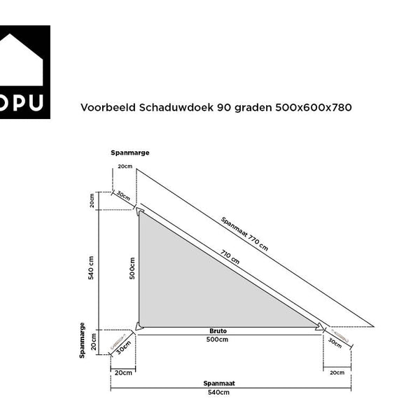 Kopu® Schaduwdoek Driehoek 5x6x7,8 mtr 230 grams Waterdicht - Creme