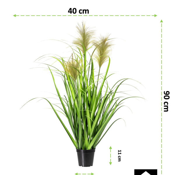 Kopu® Kunstplant Chinees Riet 90 cm - 3 pluimen - in zwarte pot