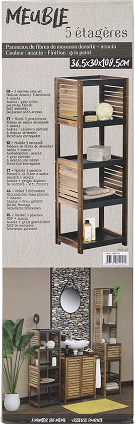 4goodz Badkamerkast Acaciahout halfhoog 5 planken - 30x36.5x108 cm