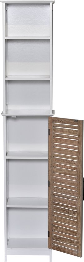 Badkamerkast Stockholm met deur en 6 planken 35x26x173 cm - Wit/Bruin