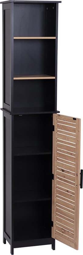 Badkamerkast Hoog Bergen met 1 deur en 6 planken - 173 cm - Zwart