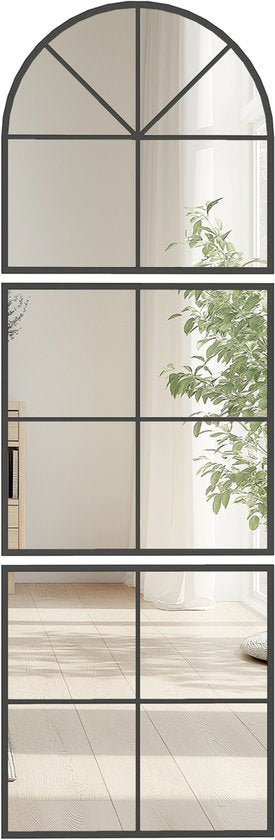 Wandspiegel 3-delig met Metalen Frame - 60 x 180 cm - Zwart