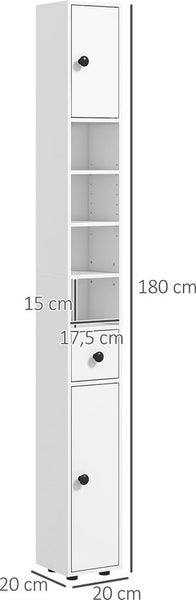 Badkamerkast Smal - 4 planken - lade en 2 draaideuren - Wit