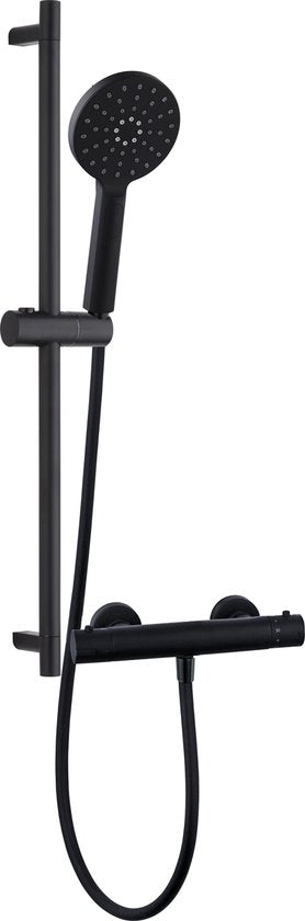 Luzzo® Flower Black Doucheset Thermostaatkraan met Glijstang - Zwart