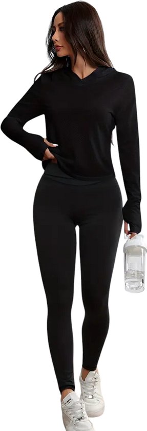 SparkNine Blaze sport hoodie - met capuchon & stijlvolle print - XL - zwart - sporttrui dames - longsleeve - ademend & lichtgewicht