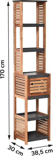 Acaciahout Hoge Badkamerkast 1 deur en 5 legplanken 30x38x170 cm