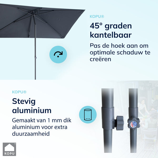Kopu® Leon Parasol Rechthoek 150x250 cm - met Hoes en Voet - Grijs