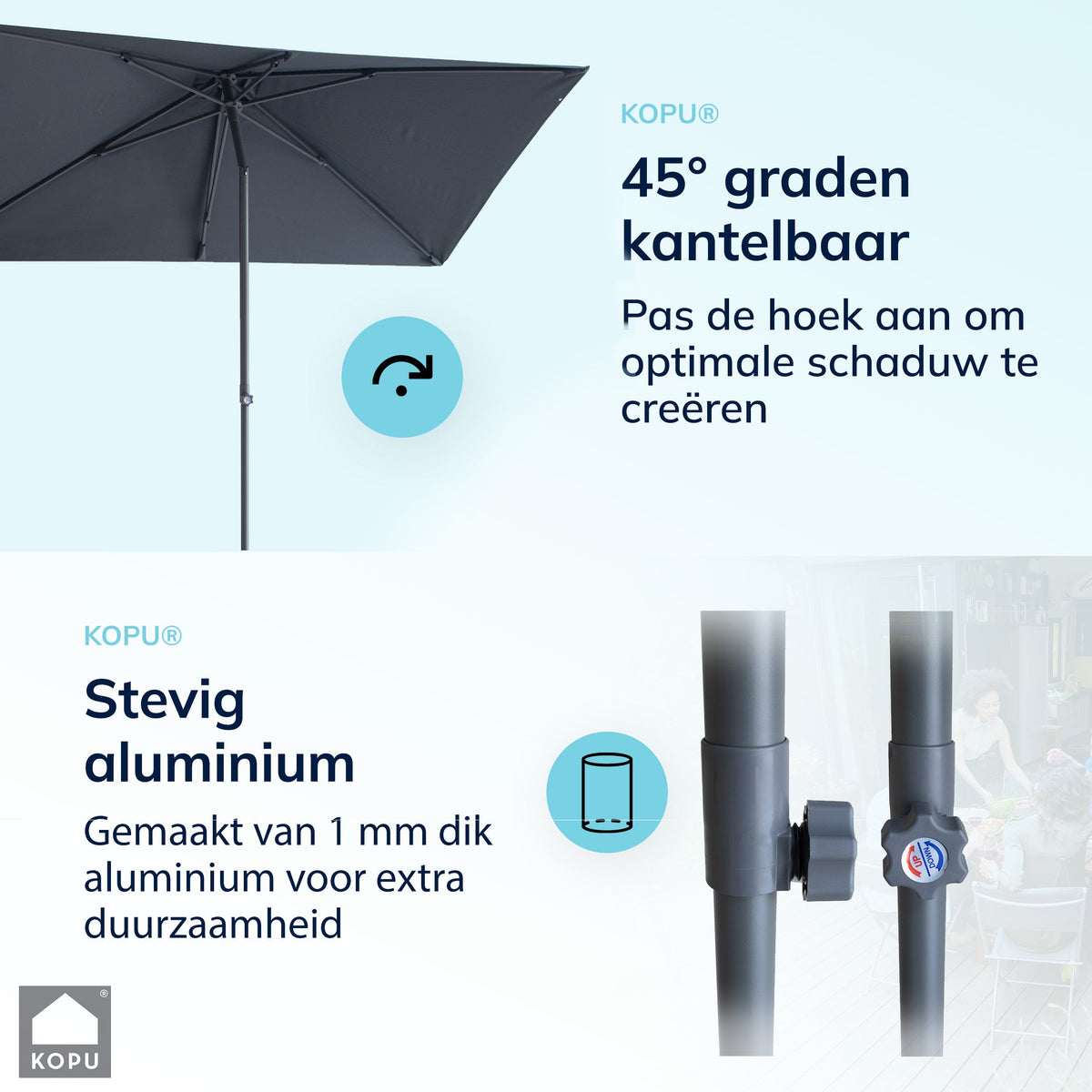 Kopu® Leon Parasol Rechthoek 150x250 cm - Balkonparasol met Hoes - Grijs