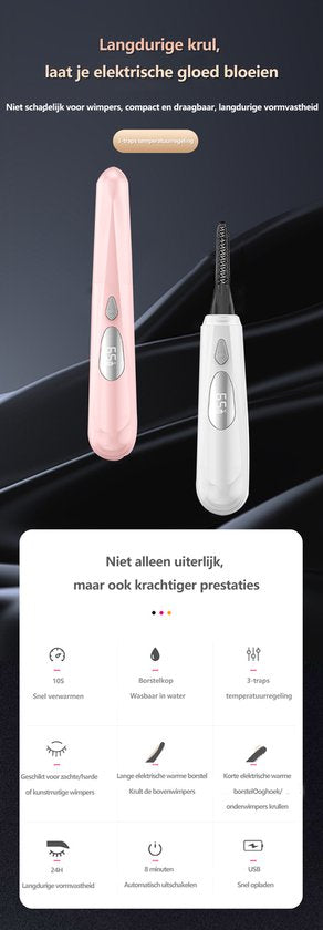 Elektrische Wimperkruller met Warmte – USB Oplaadbaar – 3 Temperatuurstanden – Langdurige Krul tot 24 Uur – Compact & Veilig