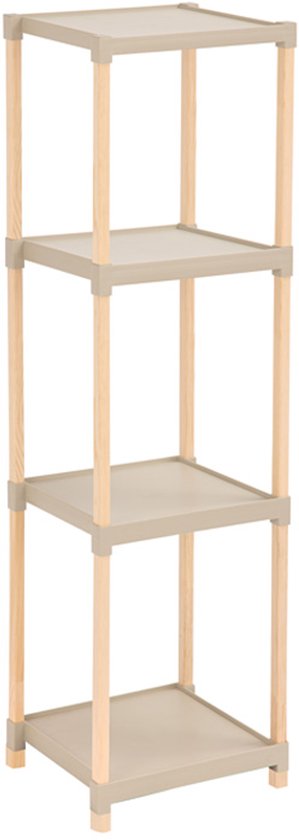 Fixwood Houten Modulaire Opbergrek – Massief Hout & Kunststof – Badkamerrek, Keukenrek of Plantenrek – 105 cm Hoog – Beige-Naturel