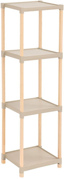 Fixwood Houten Modulaire Opbergrek – Massief Hout & Kunststof – Badkamerrek, Keukenrek of Plantenrek – 105 cm Hoog – Beige-Naturel