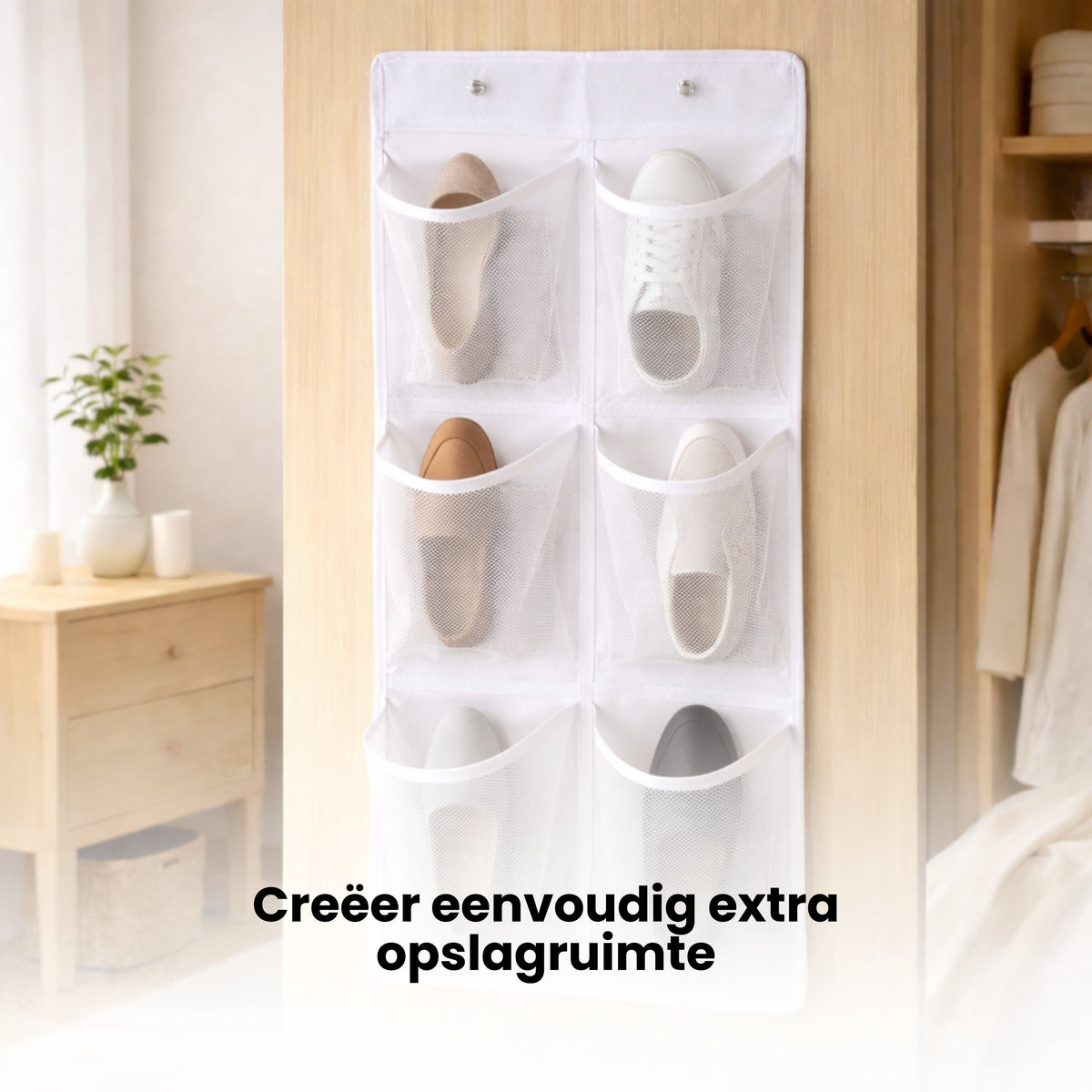 Schoenenkast Hangend - Schoenenzak 6 vakken - Opbergen van Schoenen aan Deur - Schoenenzak Wit - Oplossing voor rondslingerende schoenen - Hoogwaardige Schoenenkast