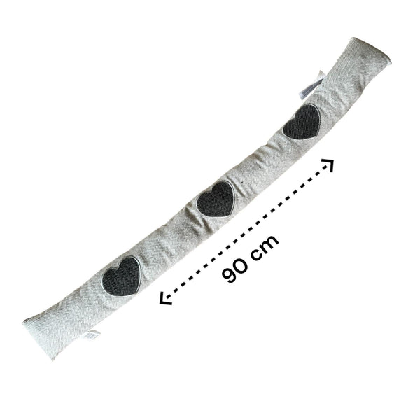Tochtrol - Grijs Hartjes - Katoen - 90 x 10 cm - Tochthond - Tochtstopper - Isolatie tegen Tocht