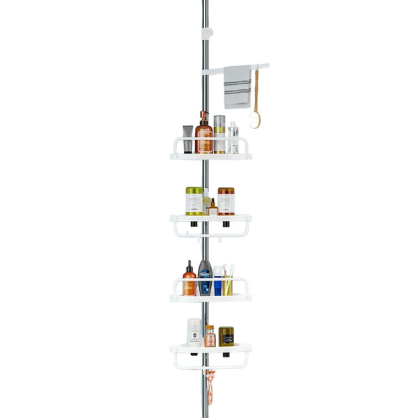 Telescopisch Doucherek - Verstelbaar 70-275 cm - 4 Mandjes - Bevestigen zonder Boren of Schroeven - Hoek Rek voor in de Douche