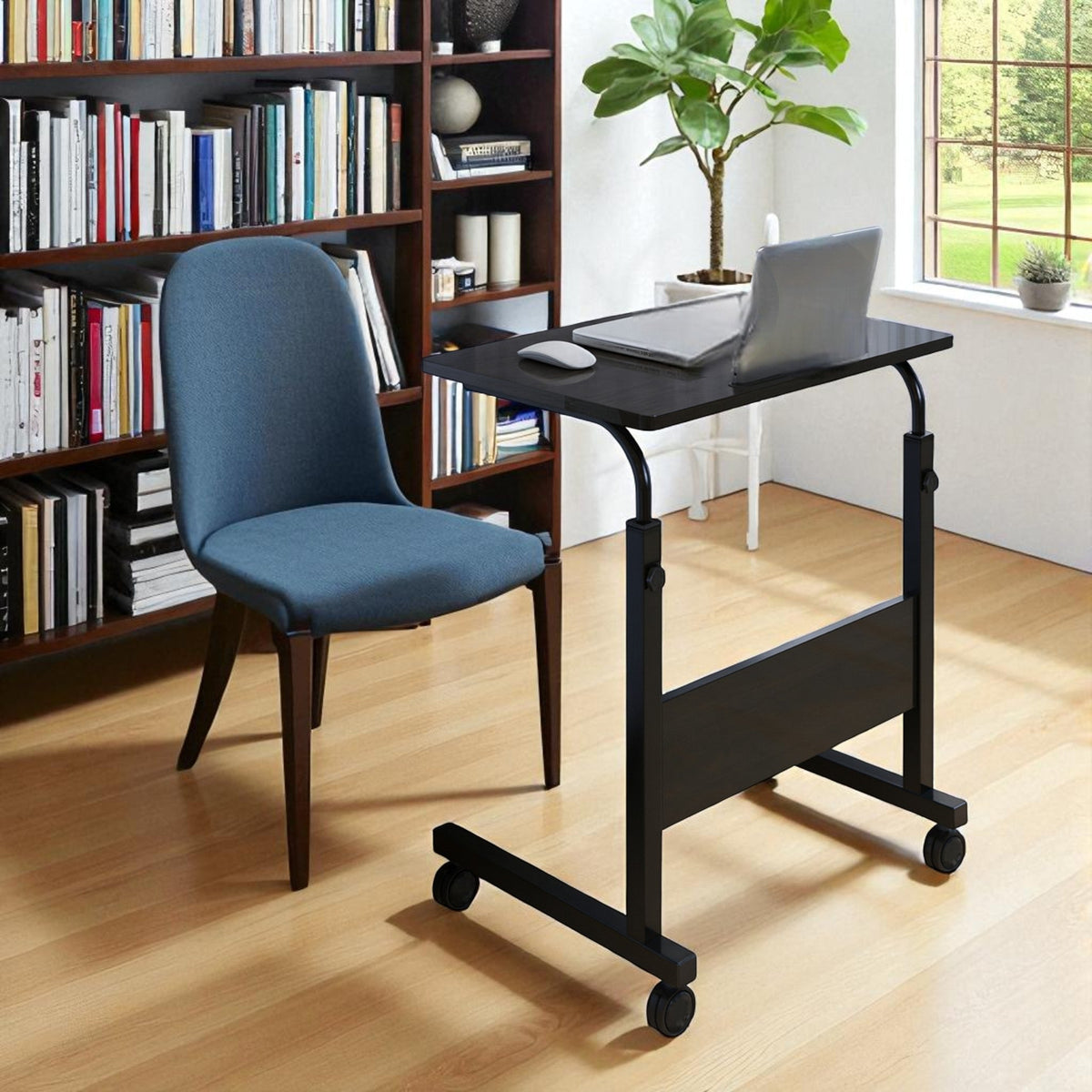 Verstelbare Laptoptafel op Wielen – In Hoogte Verstelbaar (71-98 cm) – 80 cm Breed – Compact Bureau – Verrijdbaar Laptoptafeltje voor Thuis & Kantoor – Zwart