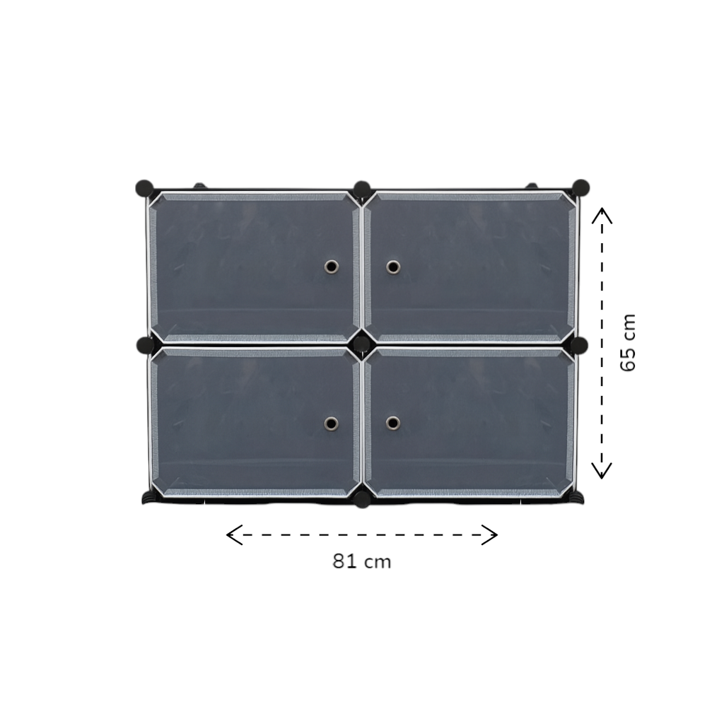 Schoenenkast – 4 Vakken – 81 x 65 cm – Stijlvol & Ruimtebesparend – Kunststof Opbergkast met Deurtjes – Zwart/Grijs