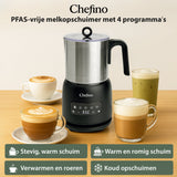Chefino Melkopschuimer – PFAS-vrij & RVS – 4 Programma’s – Warm & Koud Opschuimen – 300 ml – 550 W – Automatische Uitschakeling – Vaatwasserbestendig – Zwart-Zilver