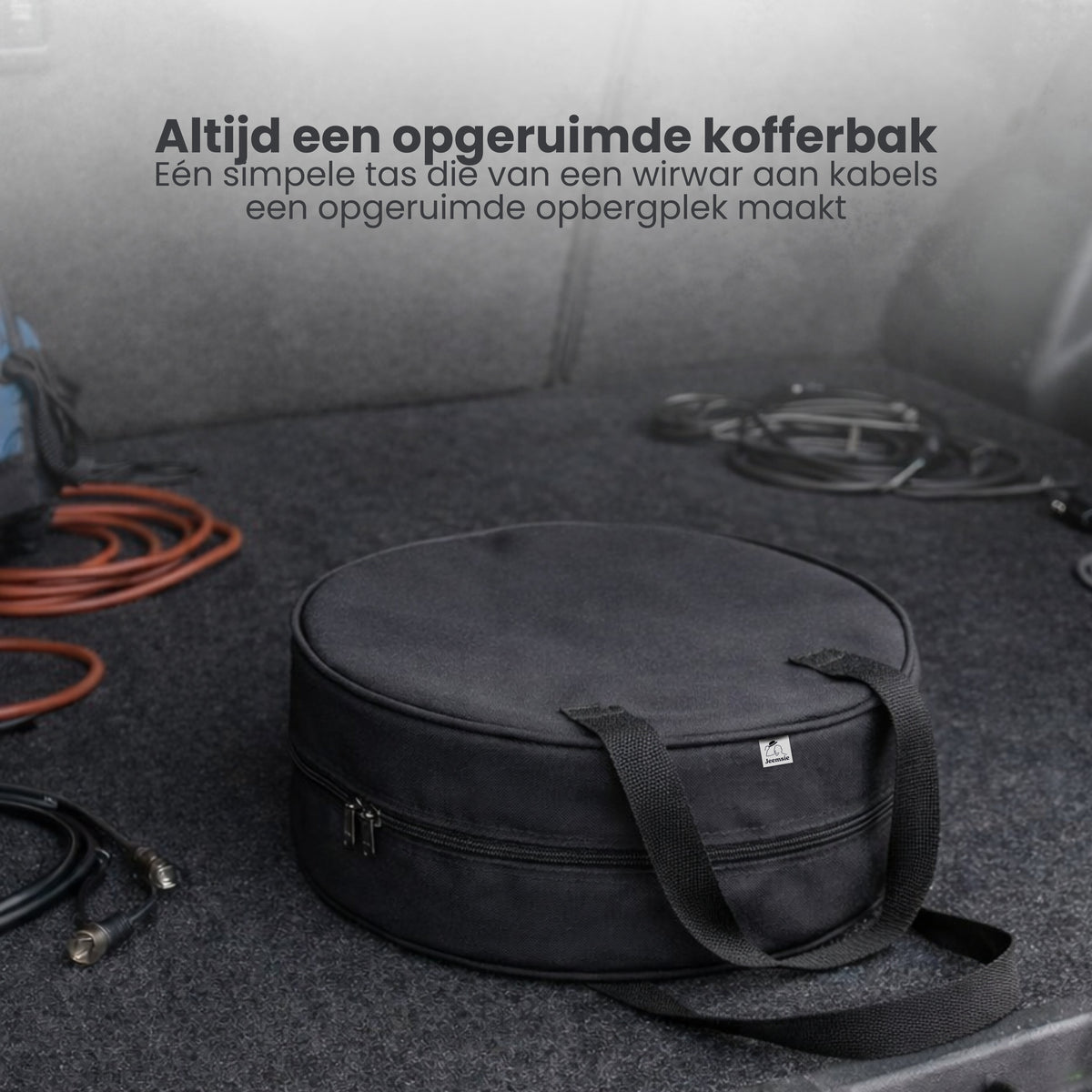 EV Kabel Tas – Opbergtas voor Laadkabel Auto – Waterdichte Kabel Organizer Auto Kofferbak – Geschikt voor EV, Startkabels & Verlengkabels tot 26 Meter – 40 cm Rond Formaat