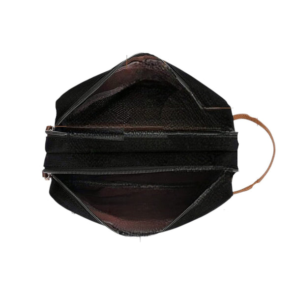 Luxe Toilettas Heren & Dames – Dubbel Compartiment – Waterafstotende Reistas – Zwarte Toilettas met Leren Details – Grote Washbag – Ideaal voor Vakantie & Sportschool – FLOKOO