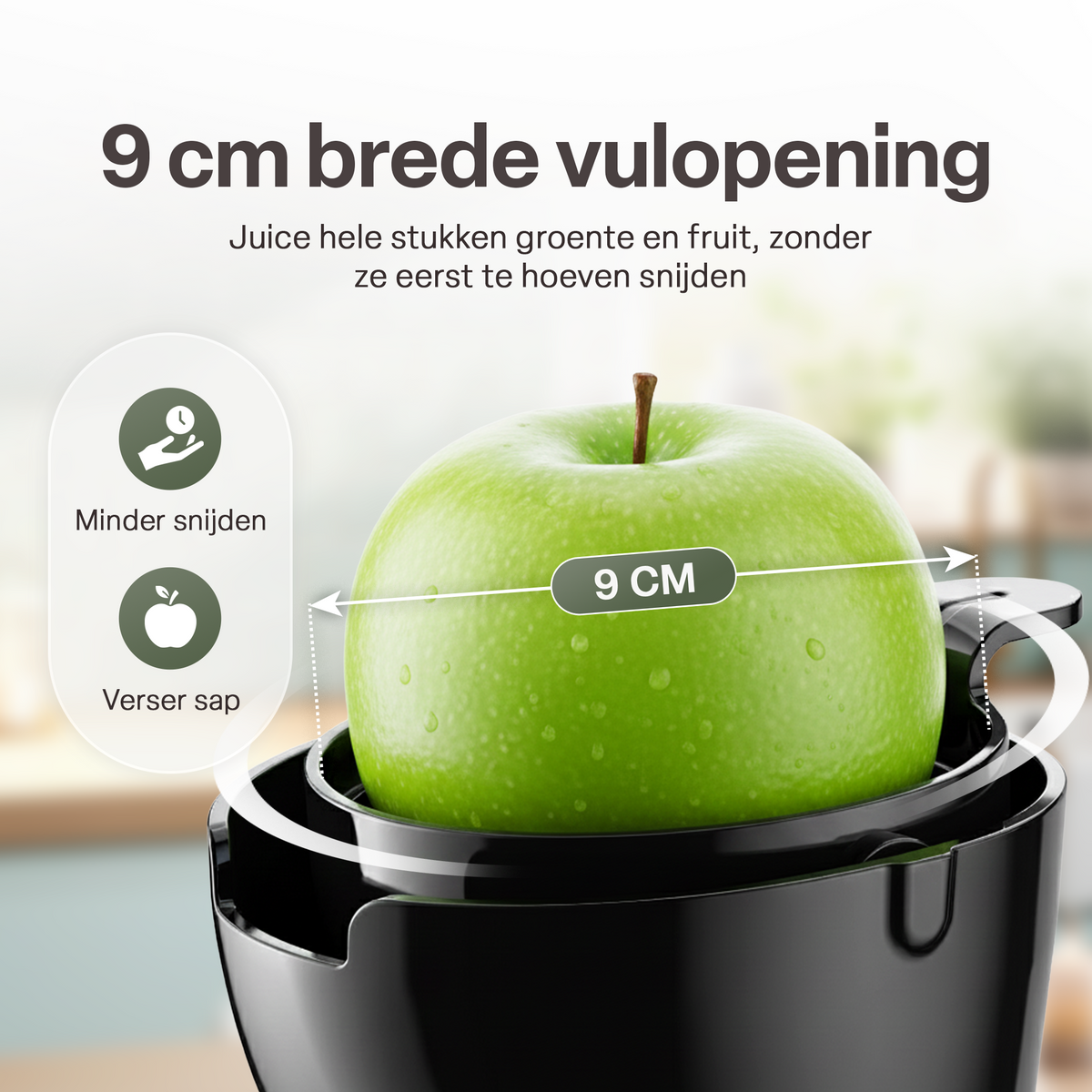 Chefino Slowjuicer – Koude Pers Sapcentrifuge – Extra Brede Vultrechter 9 cm – Stille High-Torque Motor – Dubbel Filtersysteem – Hoog Saprendement – Makkelijk te Reinigen