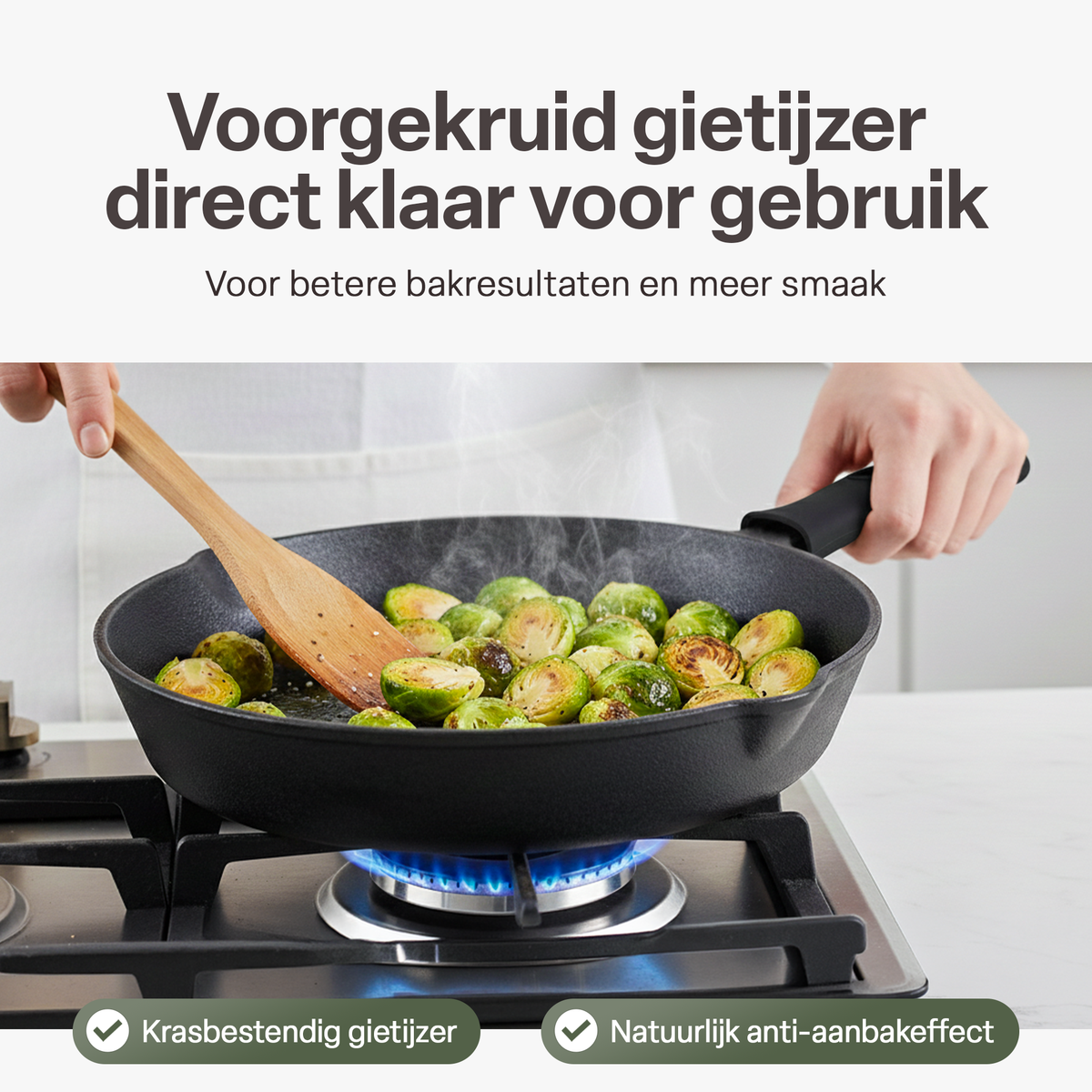 Gietijzeren Koekenpan Set 3-delig – Skillet Set Ø16, Ø19,5 & Ø24,5 cm – Voorgekruid Gietijzer – Geschikt voor Inductie, Gas, Oven & BBQ – Inclusief Siliconen Handgrepen