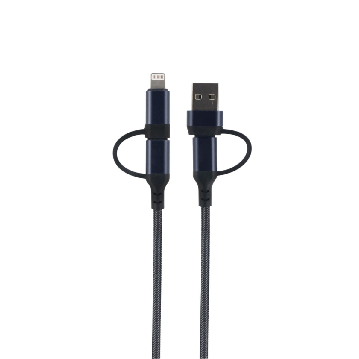 3-in-1 USB Kabel – 1 meter – Snelladen & Dataoverdracht – USB naar USB-C - Lightning – Nylon Gevlochten – Zwart