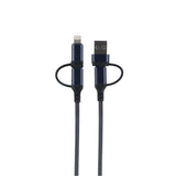 3-in-1 USB Kabel – 1 meter – Snelladen & Dataoverdracht – USB naar USB-C - Lightning – Nylon Gevlochten – Zwart