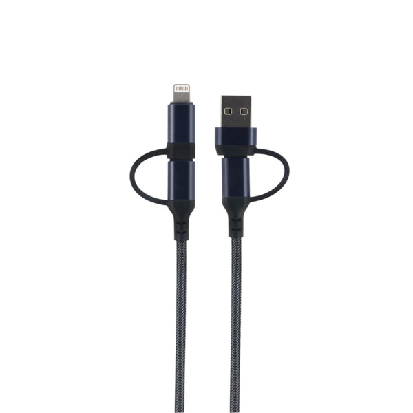3-in-1 USB Kabel – 1 meter – Snelladen & Dataoverdracht – USB naar USB-C - Lightning – Nylon Gevlochten – Zwart