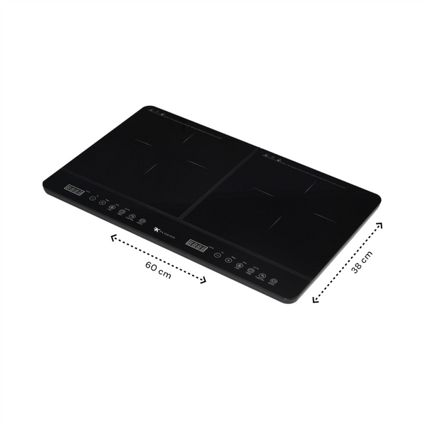 Inductiekookplaat 2-pits – Smart Touch-bediening, Timer, 1800W per Zone – Zwart Kristaloppervlak – Veilige Kookplaat met Kinderslot